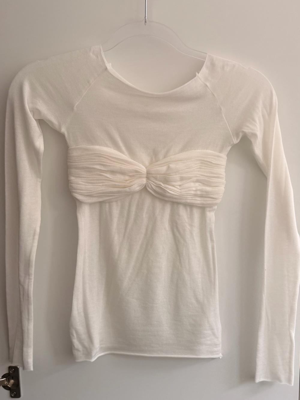 Orseund Iris White Long-Sleeve Twist-Bust Top